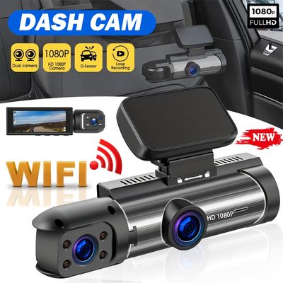 1080P WiFi Dash Cam with Dual Cameras – Front &amp; Rear Vehicle Video Recorder with Night Vision for Cars