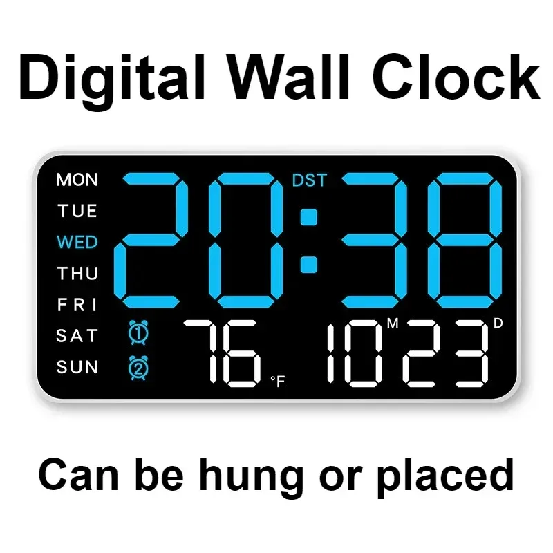Extra Large Digital Wall Clock with LED Display with Date, Temperature, Timer for Living Room, Bedroom, Gift for Seniors