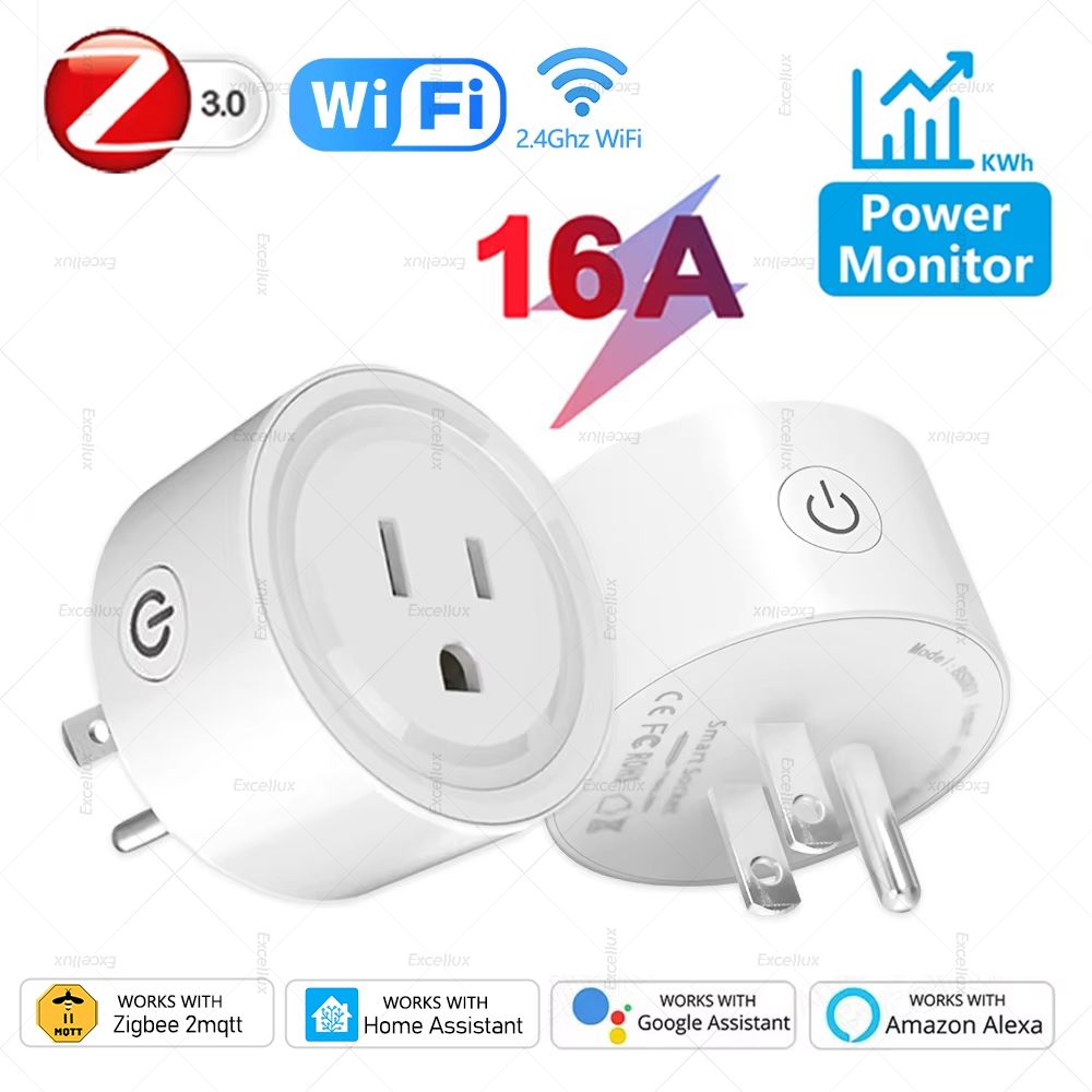 WiFi /Zigbee 3.0 Smart Socket US Plug 16A With Power Monitoring Timing Function WiFi Outlets Works With Alexa Home Assistant Z2M
