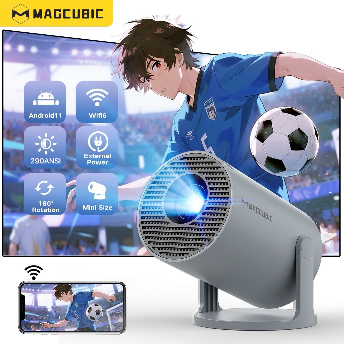 Magcubic Projector 4K Android 11 HY300 Pro Dual Wifi6 290ANSI Allwinner H713 BT5.0 1280*720P Cinema Outdoor Portable Projetor