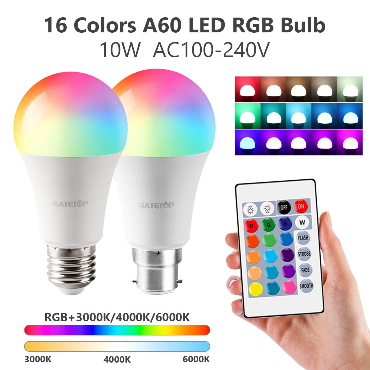 E27/B22 RGBW Dimmable LED Light Bulb (1–10pcs) – 110V/220V Color-Changing Lamp with 24-Key Remote for Living Room &amp; Home Decor