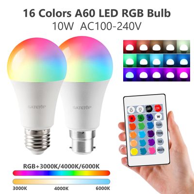 E27/B22 RGBW Dimmable LED Light Bulb (1–10pcs) – 110V/220V Color-Changing Lamp with 24-Key Remote for Living Room &amp; Home Decor