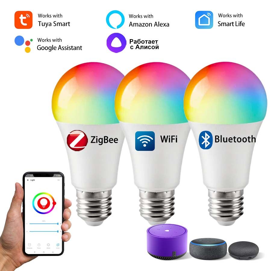 Tuya Smart Led Light Bulb Wifi Zigbee Bluetooth E27 Smart Life Alexa Google Assistant Alice Smartthings RGB 220V 110V Ampoules