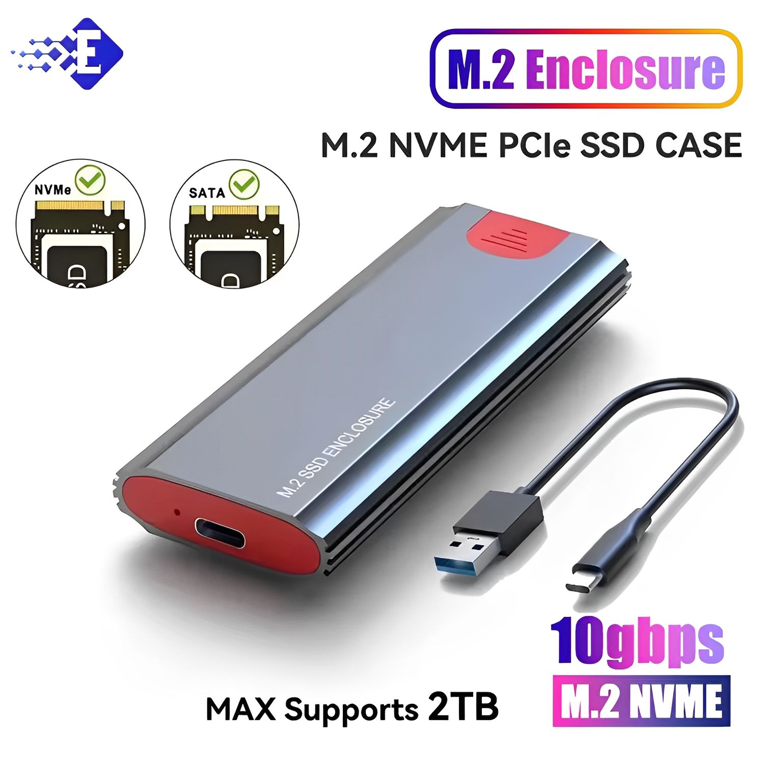 M2 NVMe SSD Enclosure 10Gbps PCIe SSD Case Portable Box USB C 3.2 Gen2 Tool Free External Adapter With Heat Sink Pad For M.2 SSD
