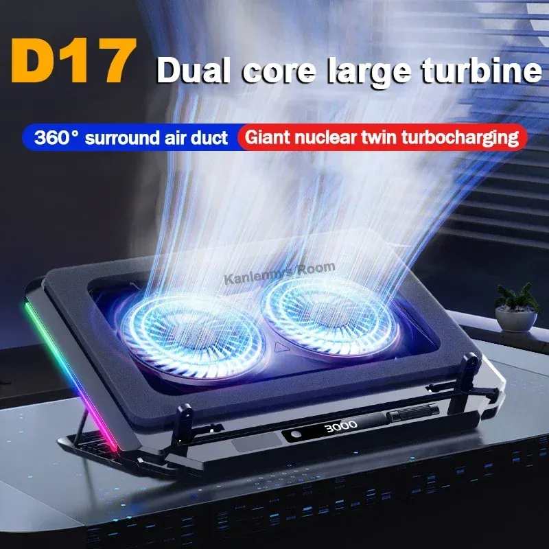 D17 Gaming Laptop Cooling pad for 15-21&#39;&#39; Notebook Cooler Stand w/ RGB Light 2 Fans 5 Angle Adjustable LED Screen Laptop Bracket