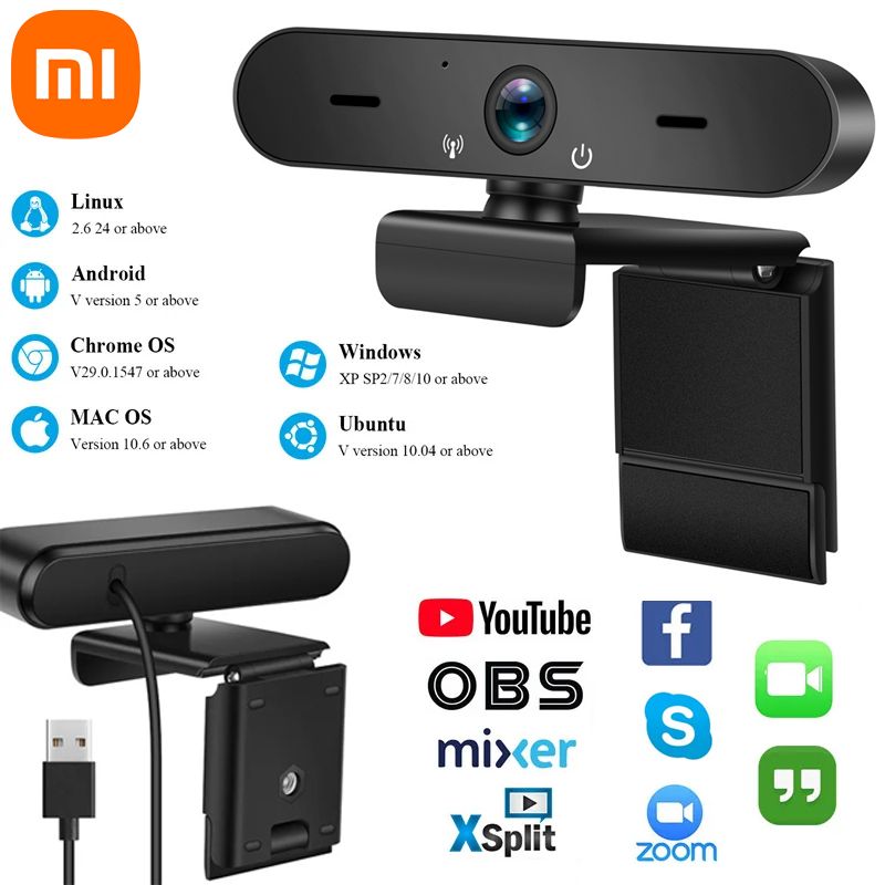 Xiaomi Computer Camera 4K HD Webcam Built-in Omni-directional Pickup Live Webcam for Online Classes Laptop Video Shooting Camera