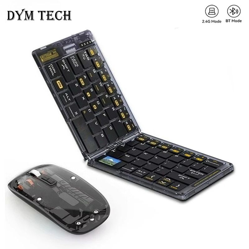Transparent Foldable Wireless Keyboard Bluetooth Keyboard with Mouse Folding Travel Keyboard for Smartphone Computer