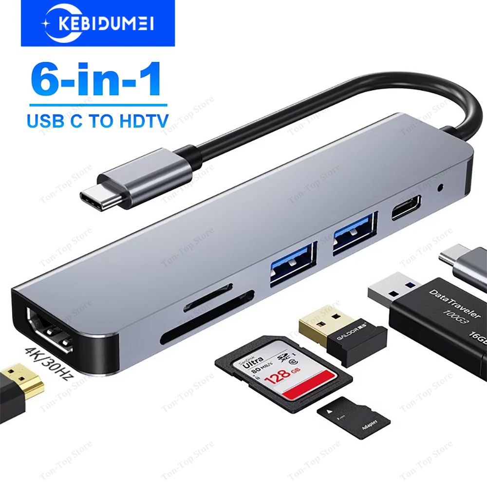 6-in-1 USB C Docking Stations Type-c Hubs Type C to HDMI 4K HD USB 3.0 SD TF PD 87W USB Splitter OTG Adapter for MacBook Laptop