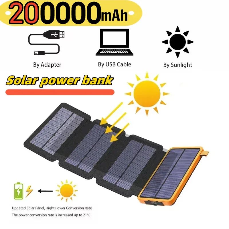 200000mah Waterproof Solar Powerbank Outdoor Camping Portable Folding Solar Panels Usb Fast Charge Output Device Sun Power