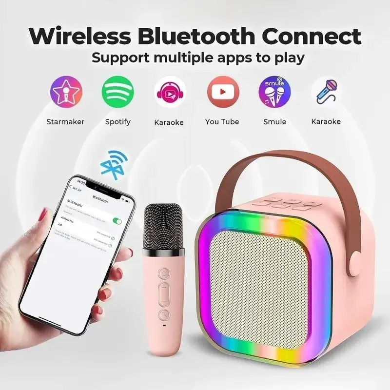 K12 Wireless Bluetooth Speaker with 2 Microphone RGB Portable Music Player Karaoke Machine for  Family Singing Children&#39;s Gifts