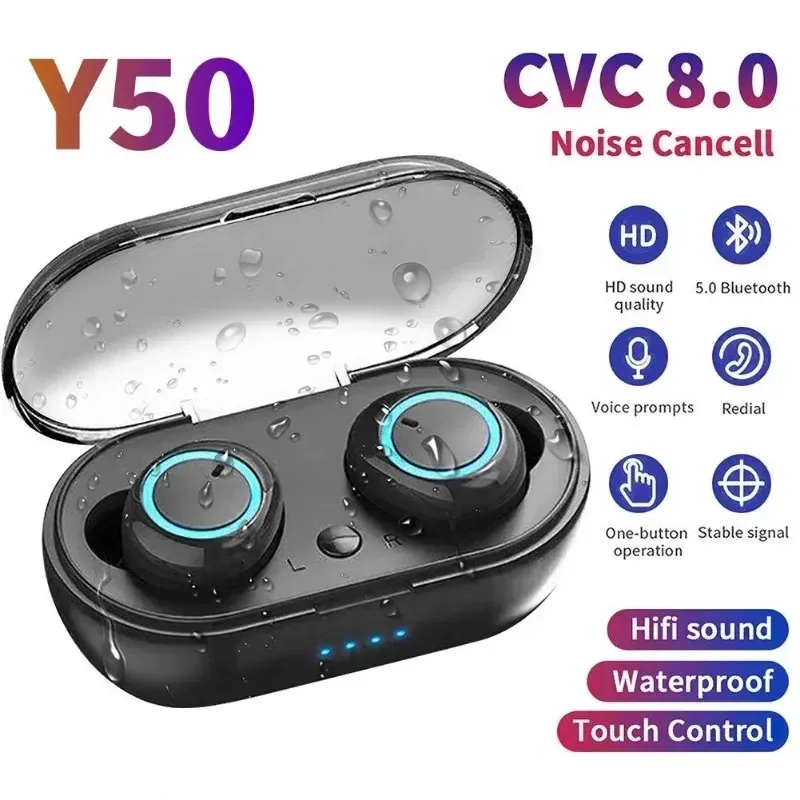 Y50 TWS Fone Bluetooth Earphones Wireless Headphones Touch Control Wireless Bluetooth Headset with Mic Air Bluetooth Earbuds