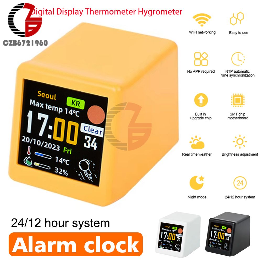 Digital Display Thermometer Hygrometer Mini Smart WIFI Weather Station Weather Temperature Humidity Time Alarm Clock