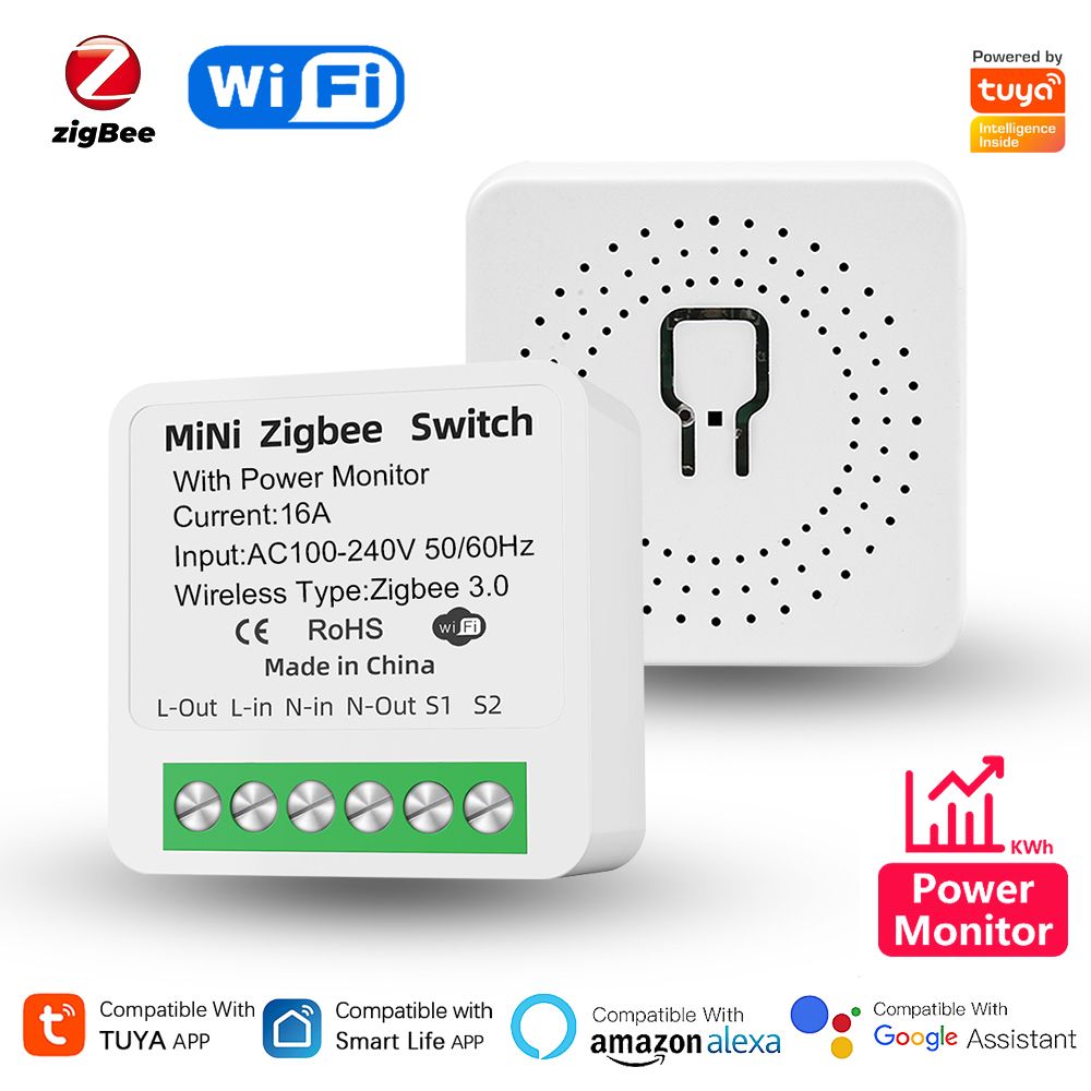 Tuya Smart Mini Switch WiFi/Zigbee Version Power Monitor 2-Way Home DIY APP Remote Timing Control Support Alexa Google Assistant