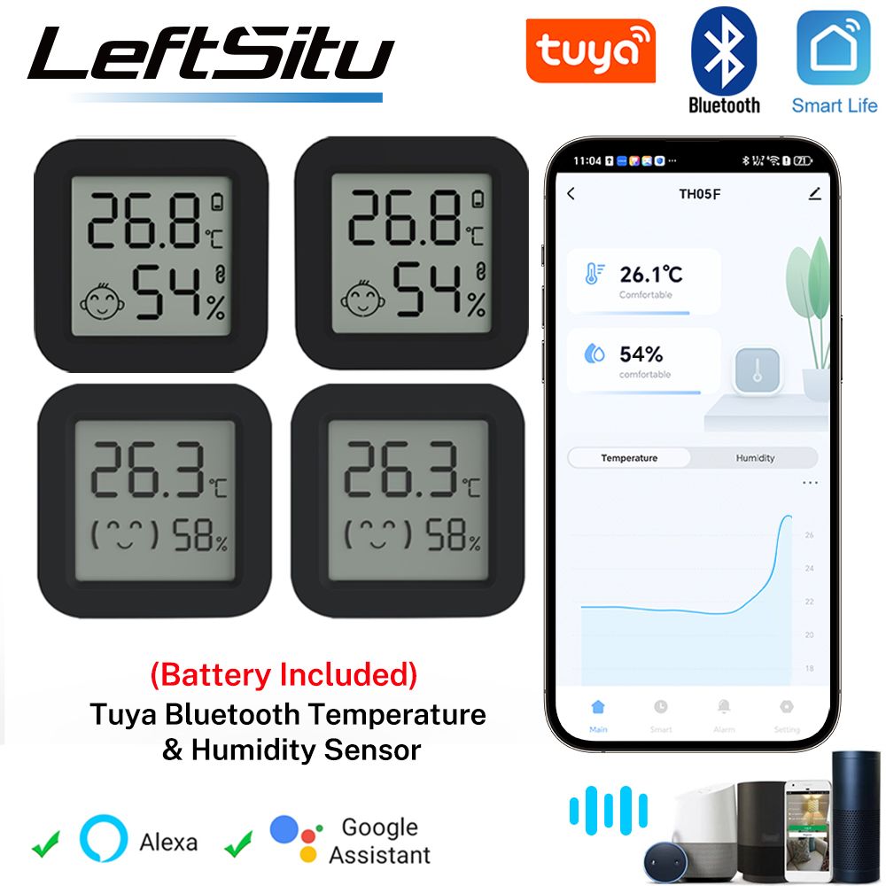 Tuya Temperature Humidity Sensor Mini LCD Display Bluetooth-Compatible APP Smart Home Monitoring Support Alexa Google Assistant