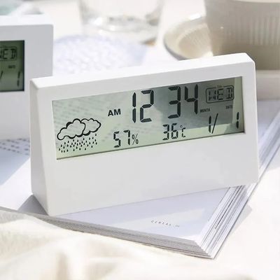 LCD Digital Alarm Clock Smart Night Light Alarm Clock Time Date Temp Humidity Display Bedside Battery Operated Desktop Clock