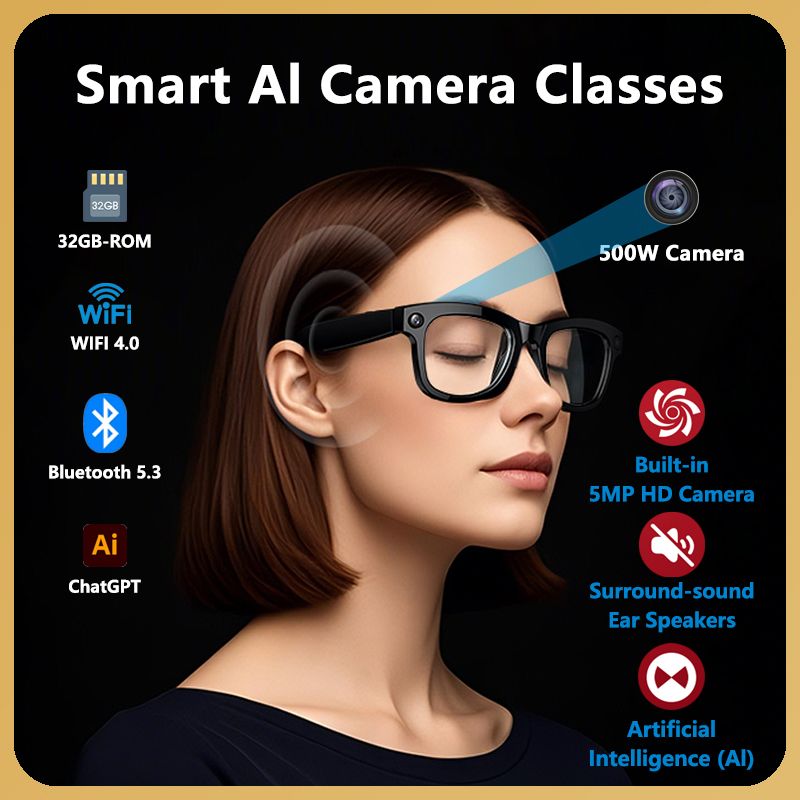 500W Camera AI Smart Glasses Built-in ChatGPT Translation Voice Control WiFi 4.0 Bluetooth 5.3 HD Shooting Intelligent Glasses