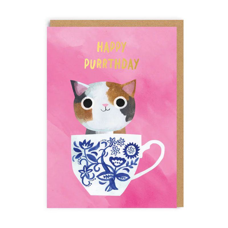 Card - Pink Teacup Cat Birthday
