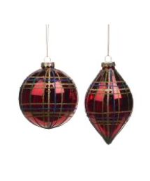 Kerstversiering - Glas - Ballen, Variant: Tartan Rood/Blauw