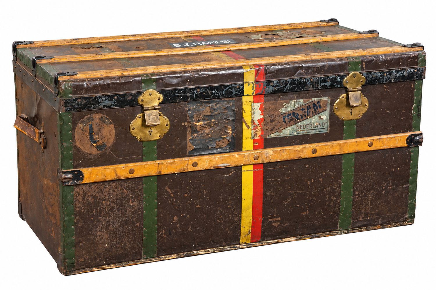 Antieke Grote Hutkoffer Met Geweldige Kleuren En Originele Labels