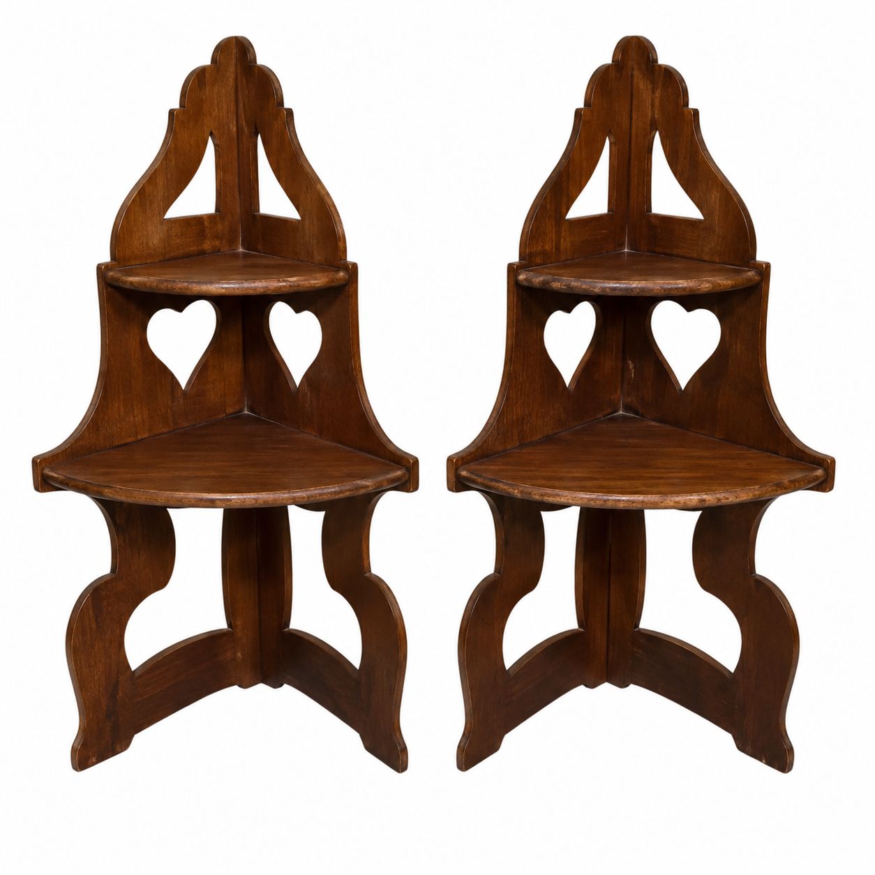 Franse Mahonie hoek etagères circa 1950 (set van 2)