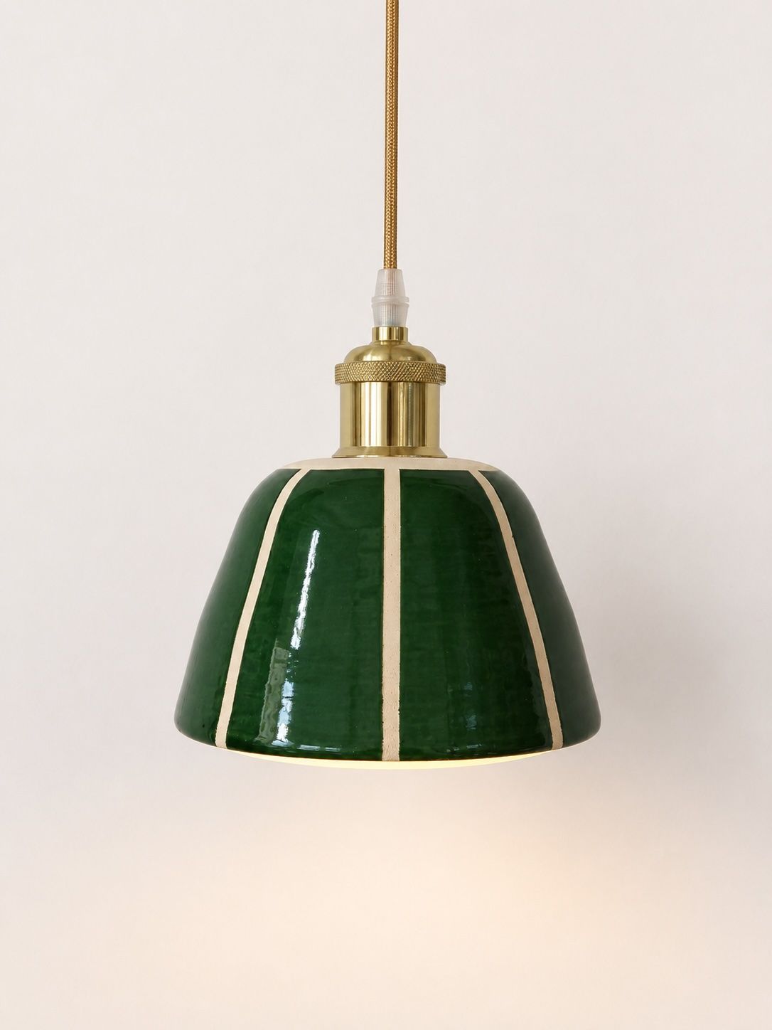 Hanglamp van Handgemaakt Keramiek Hanglamp van Handgemaakt Keramiek, Variant: Groen - Witte streepjes