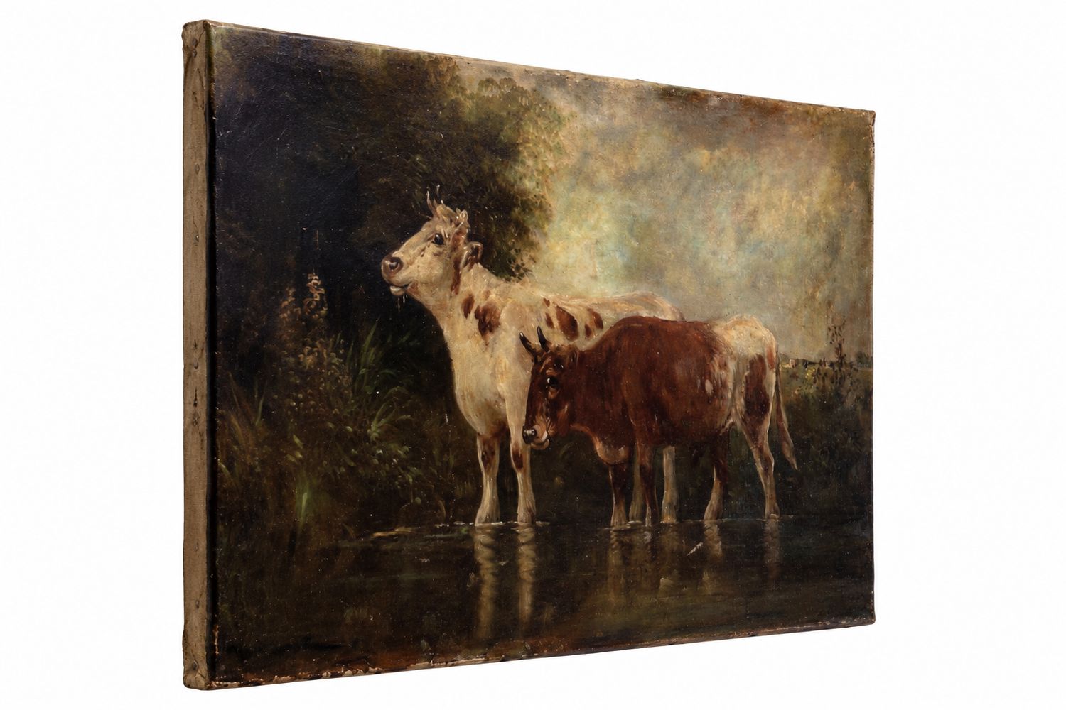 Koeien bij de rivier - 1881 - olie op canvas - 19eE Belgian School, gesigneerd Maria van der Voort Koeien bij de rivier - 1881 - olie op canvas - 19eE Belgian School, gesigneerd Maria van der Voort