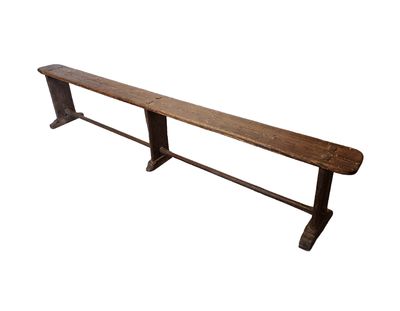 Antiek Frans Houten Bistrobank 224 Cm Lang, Circa 1850