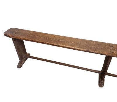 Antiek Frans Houten Bistrobank 224 Cm Lang, Circa 1850