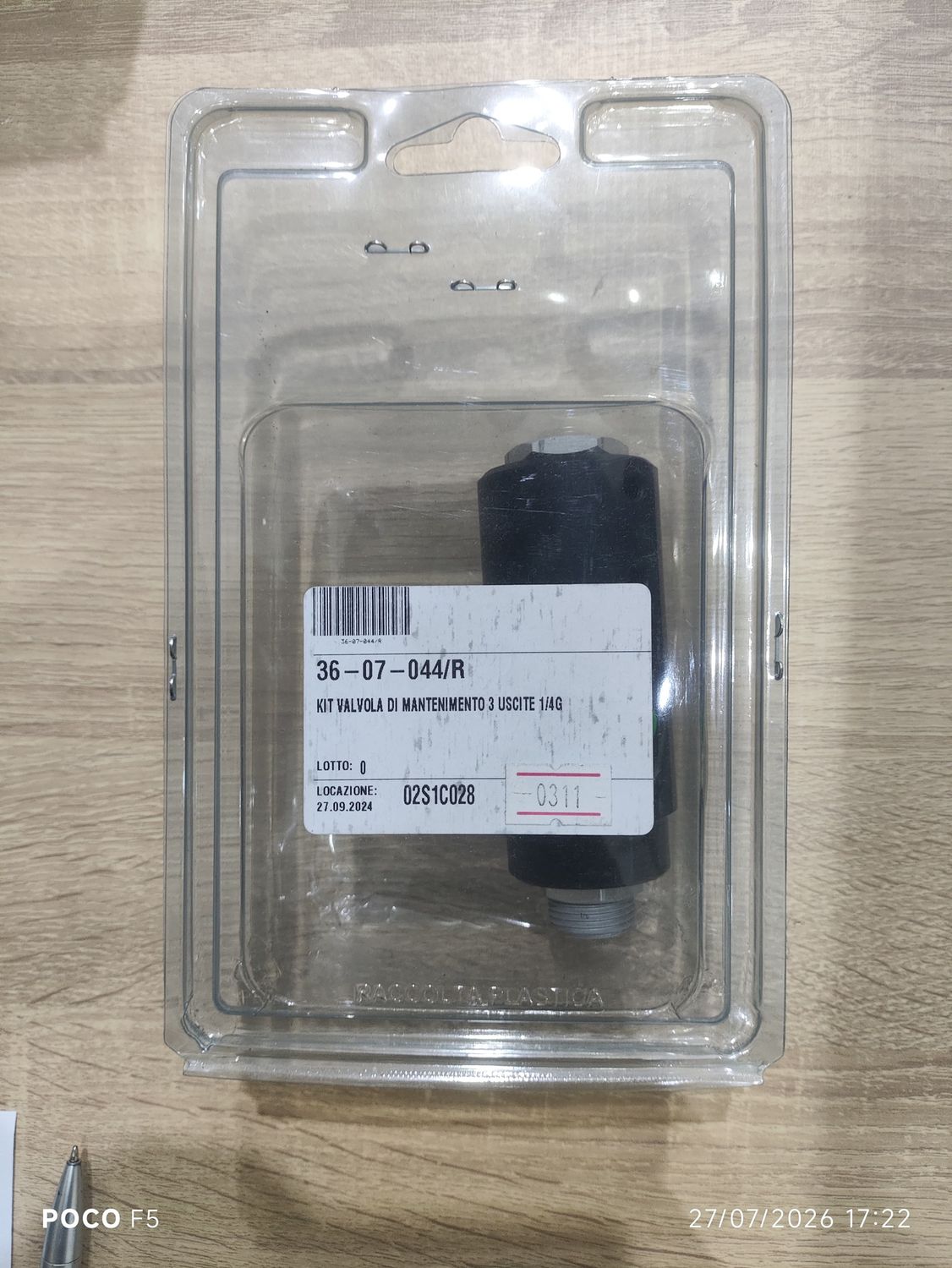 MANTAINING PRESSURE VALVE 1/4