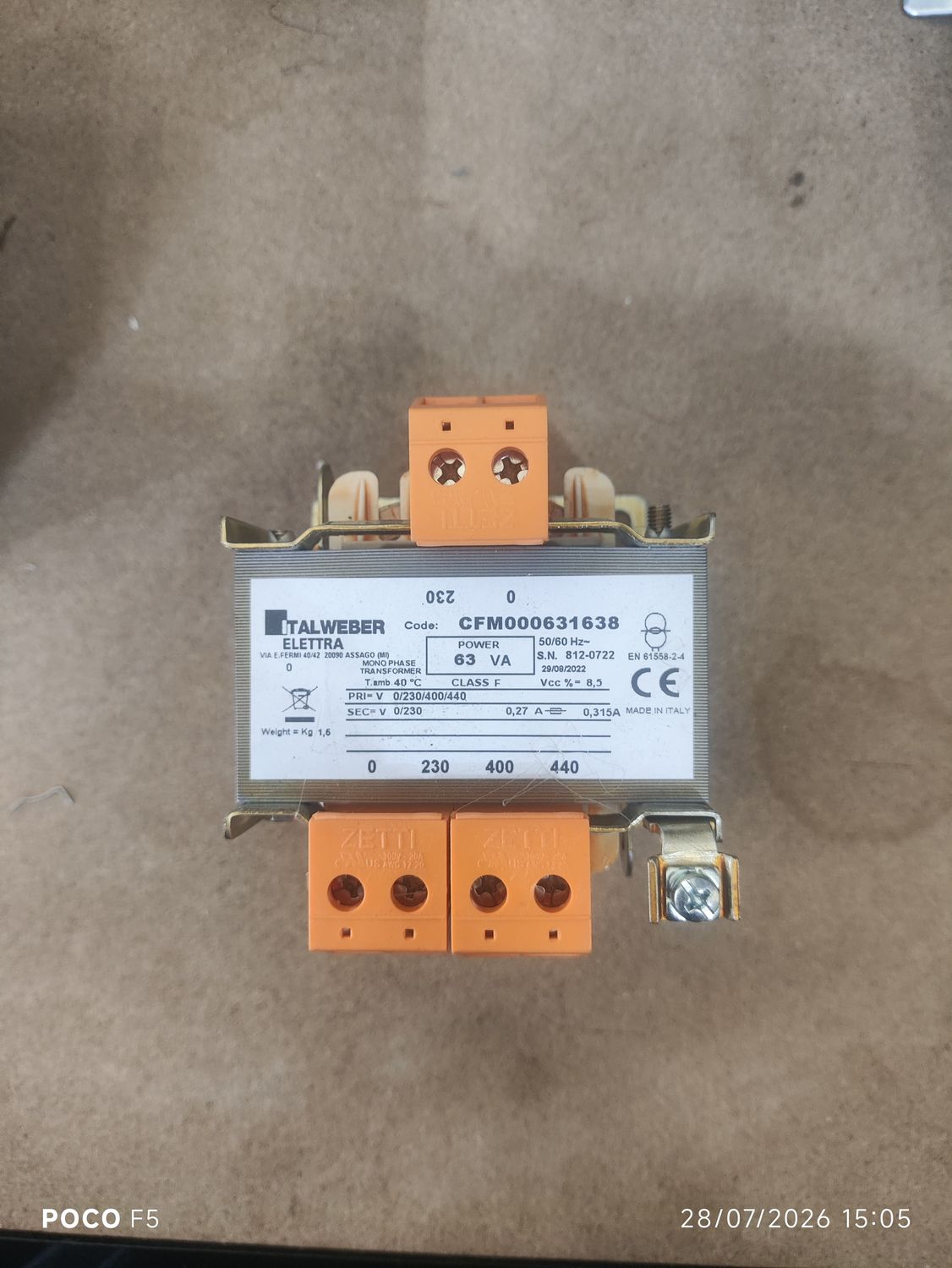 TRANSFORMATORE 63VA 0-230-400-440V