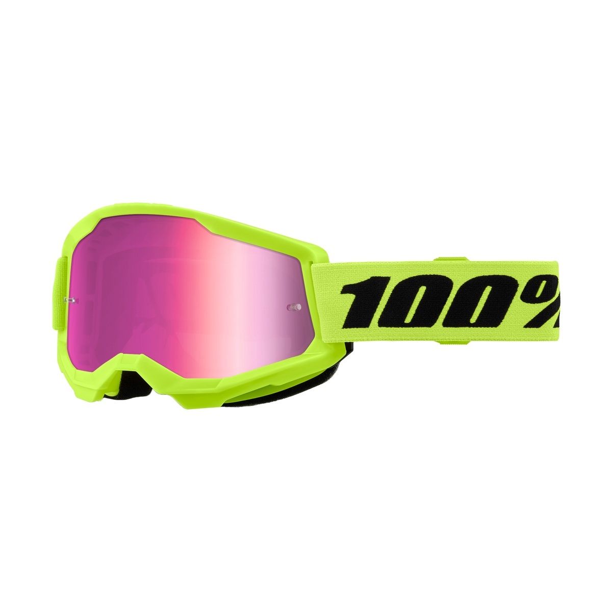 100% Strata 2 Goggle Neon Yellow Mirror Pink Lens
