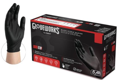 5 Mil Industrial Grade Black Nitrile Gloves, Size: M