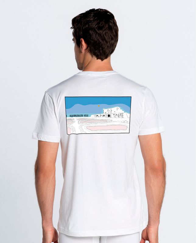 Camiseta algodón Ilustración turquesa y rosa