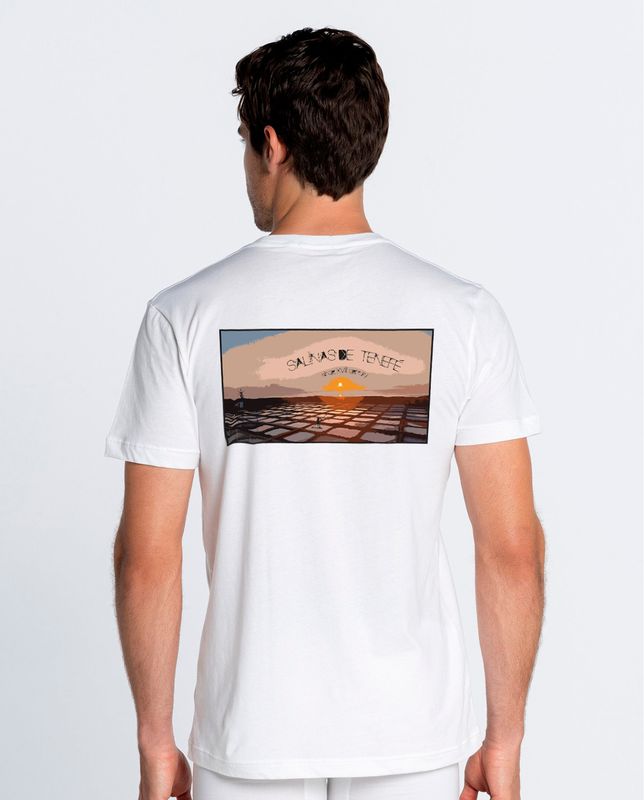 Camiseta algodón Blanca Ilustración escala marrones
