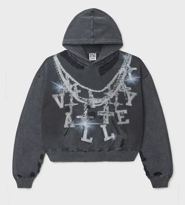VALE FOREVER BIG CHAIN BEJEWELED HOODIE BLACK