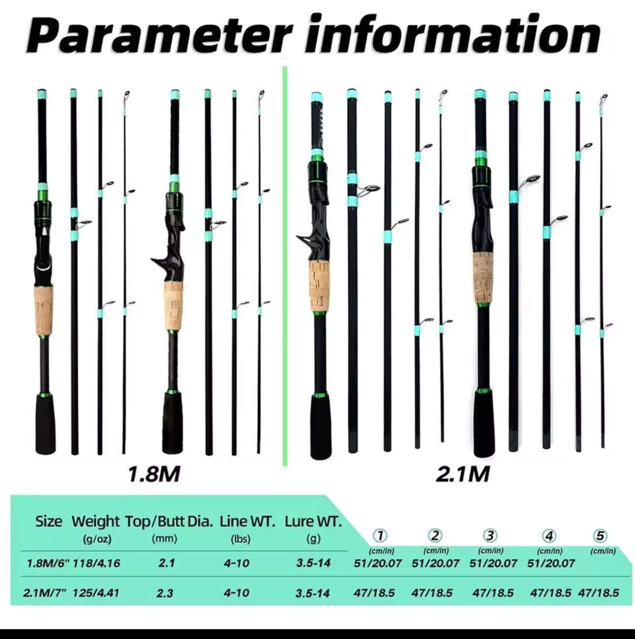 travel rod black&amp;green 5pce carbon 2.1mtr