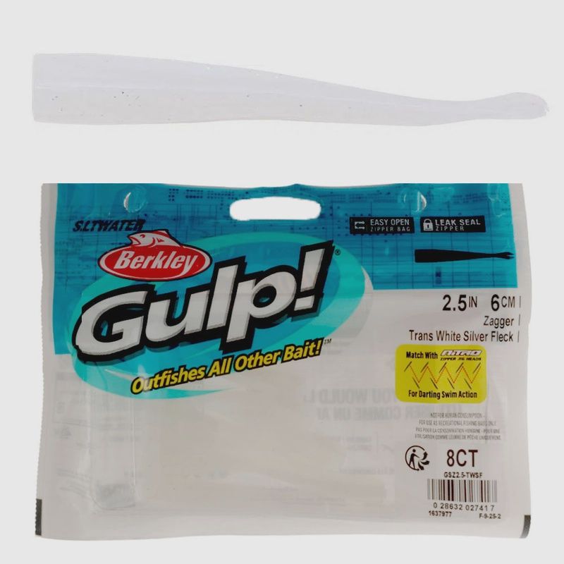 Gulp 2.5&quot; Zagger trans white silver fleck 8ct