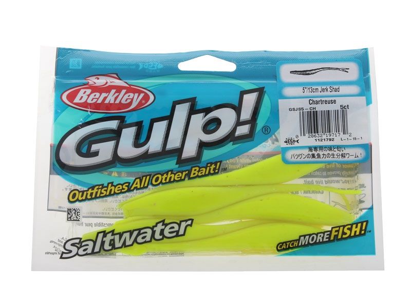 Gulp 5&quot; jerk shad chartreuse 5ct