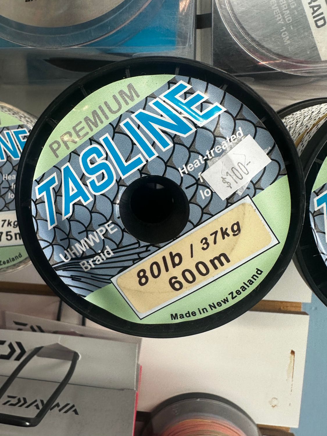 Tasline 80lb 600m black/white fleck NZ made