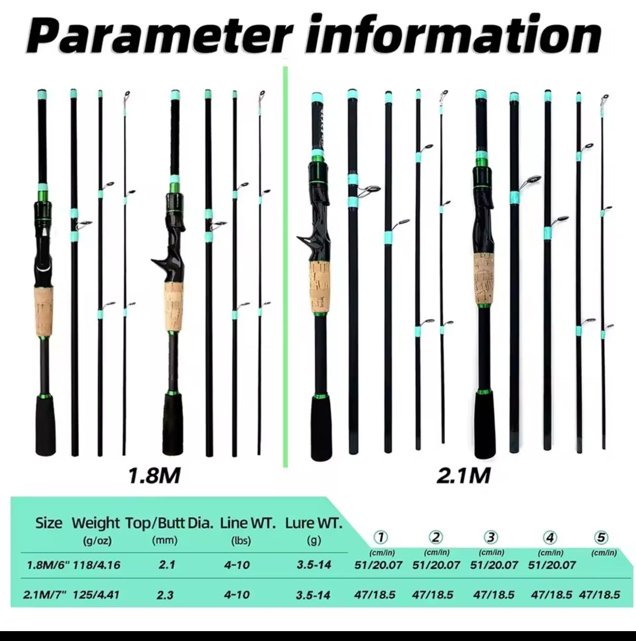 travel rod black&amp;green 5pce carbon 1.8mtr