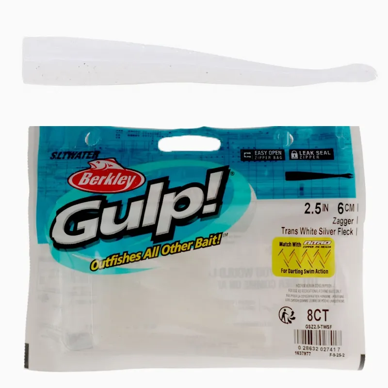 Gulp 2.5" Zagger trans white silver fleck 8ct