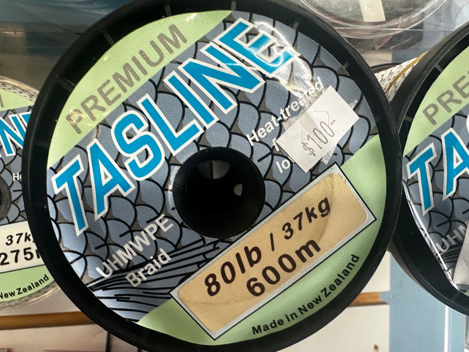 tasline 80lb per 100mtr (black/white fleck) NZ made