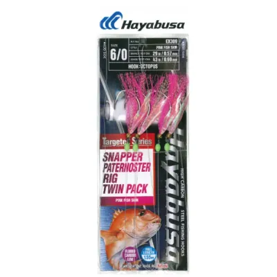 hayabusa snapper flasher rig 6/o recurve holographic pink fish skin - 2 x 2 hook rigs
