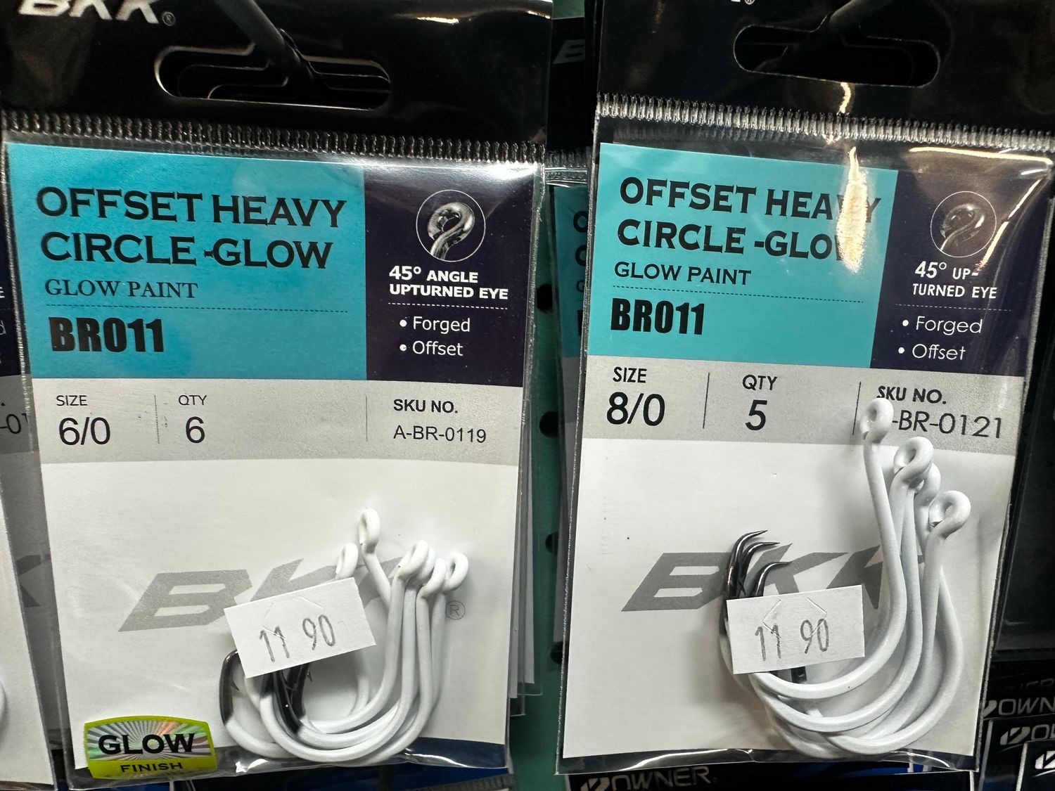 BKK offset heavy circle GLOW hooks 6/O x 6