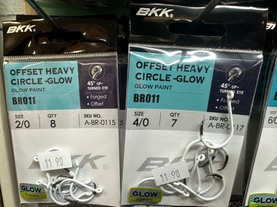 BKK offset heavy circle GLOW hooks 2/O x 8