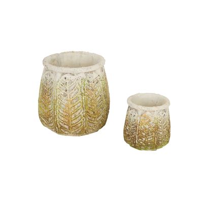 ANCIENT LEAF CEMENT FLOWER POT SET/2