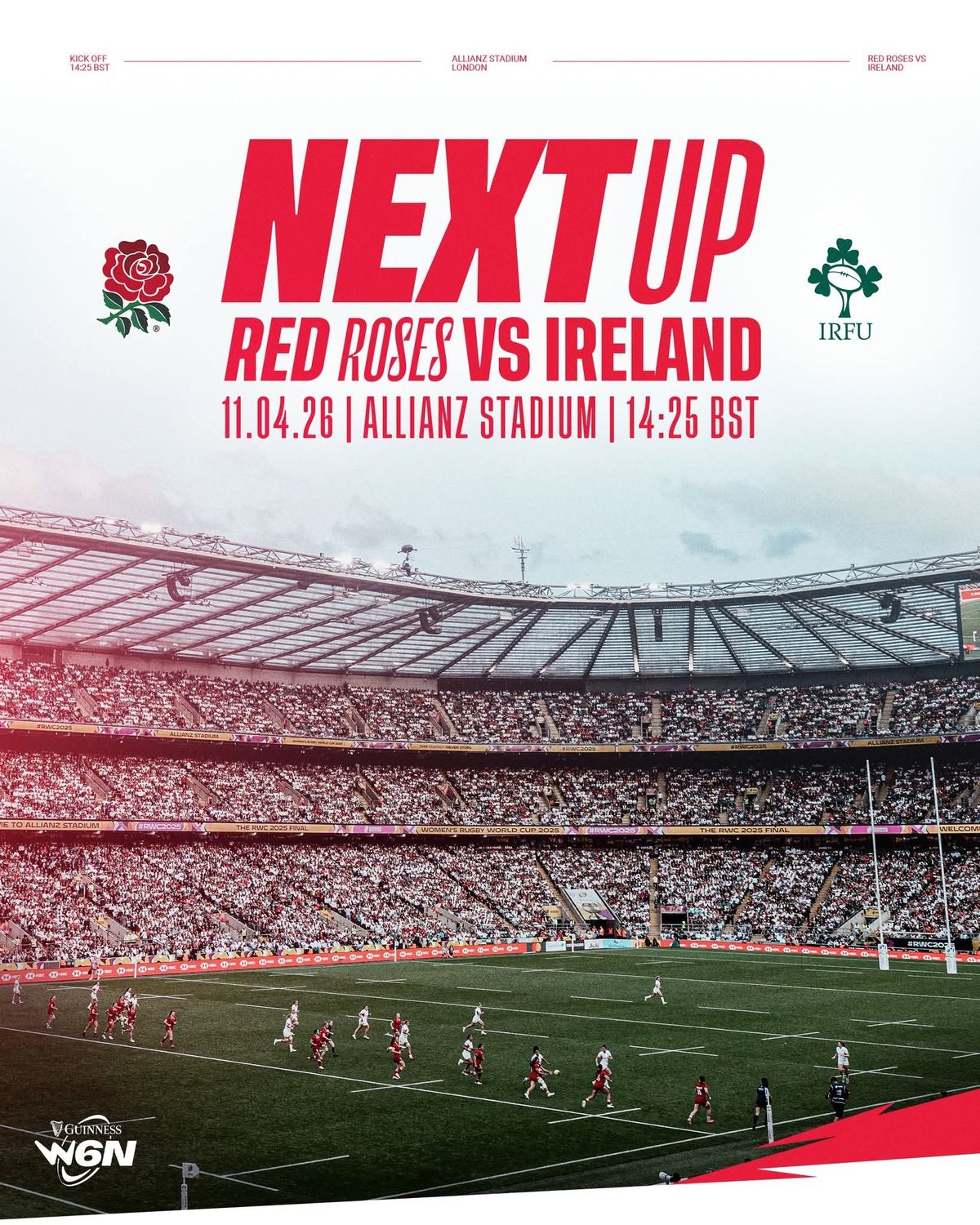 GUINNESS WOMEN&#39;S SIX NATIONS - RED ROSES V IRELAND 2026, TWICKENHAM - COACH TRAVEL FROM BIRMINGHAM