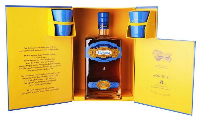 Ron Coloma 8 years old Rum met 2 drinknapjes - 39%