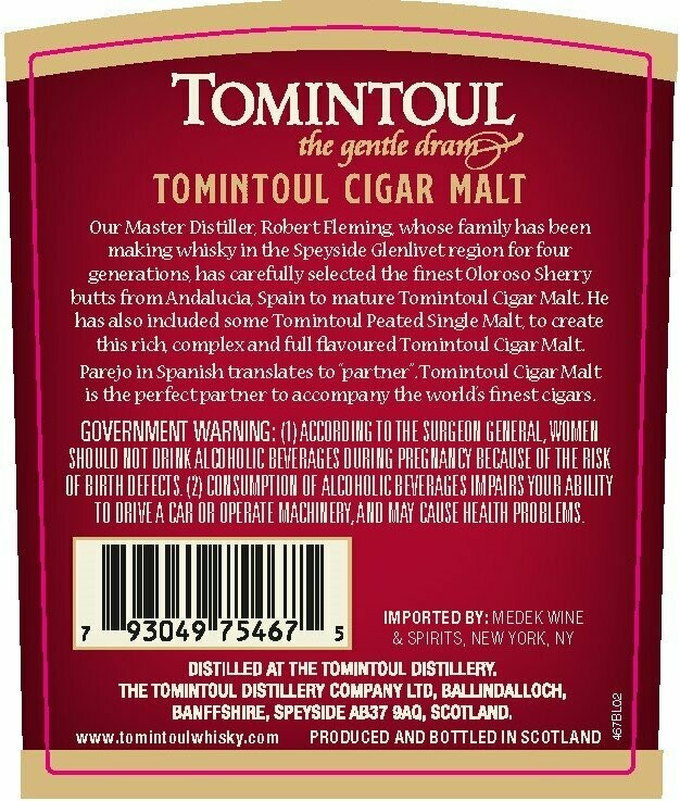 Tomintoul Cigar Malt Whisky Oloroso Sherry Cask - 43% Tomintoul Cigar Malt Whisky Oloroso Sherry Cask - 43%