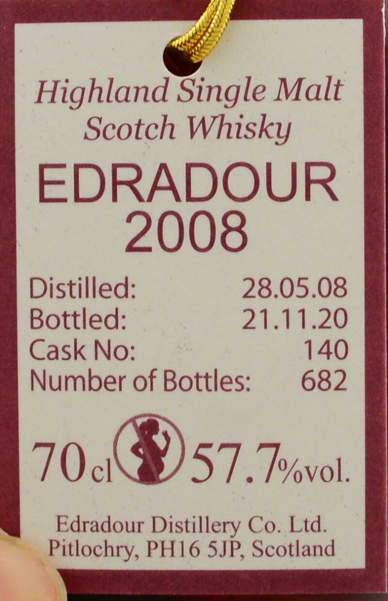 Edradour 12 years - Natural Cask Strenght Ibisco decanter - 2008 - Cask 140 - 57.7% Edradour 12 years - Natural Cask Strenght Ibisco decanter - 2008 - Cask 140 - 57.7%